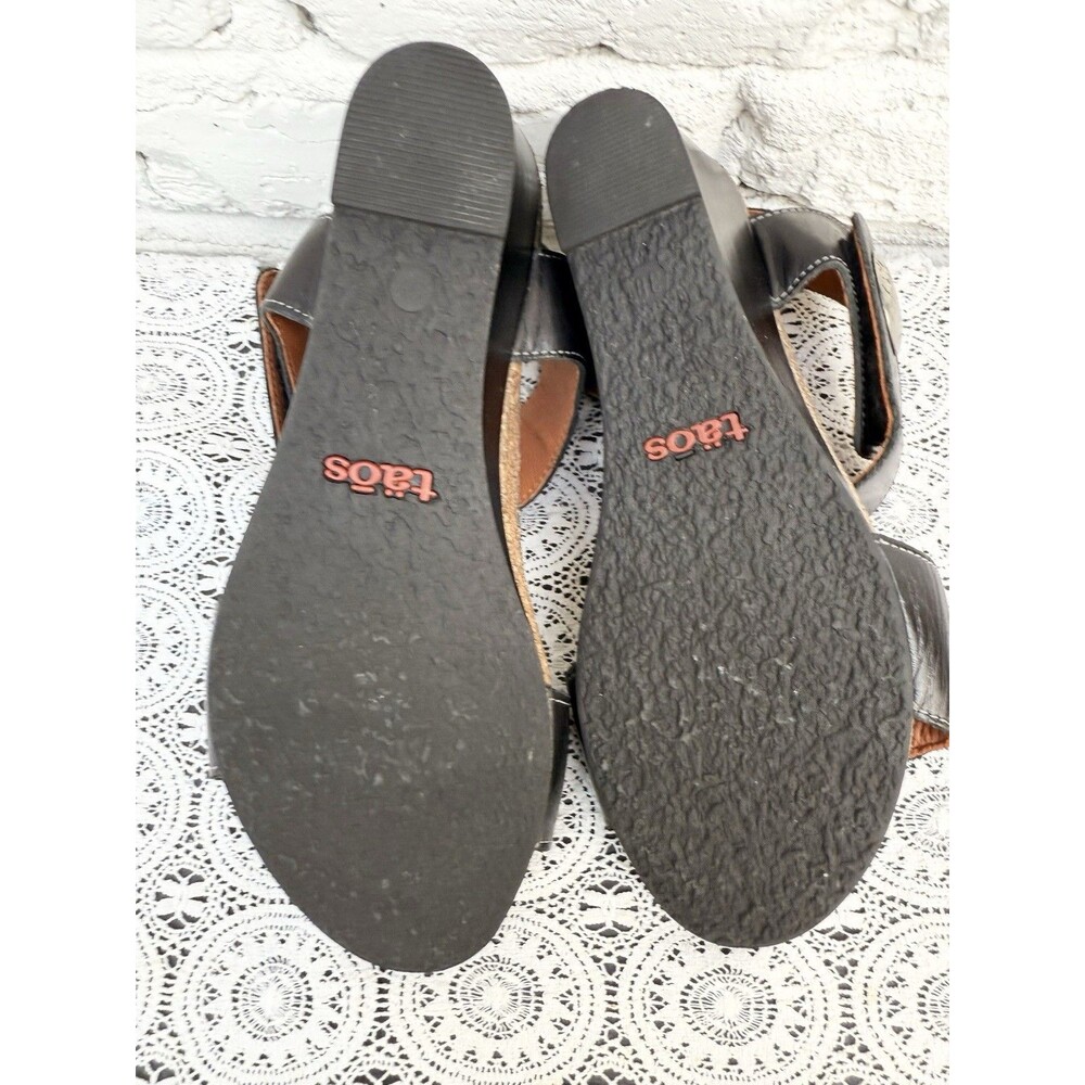 Taos  Carousel Sandals Womens 7-7.5 38 Black Leather Wedge Open Toe Ankle Straps - Picture 5 of 9